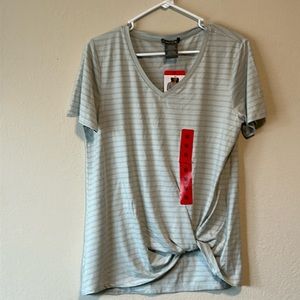 Matty M short sleeve, side, tie, stretchy teal medium top